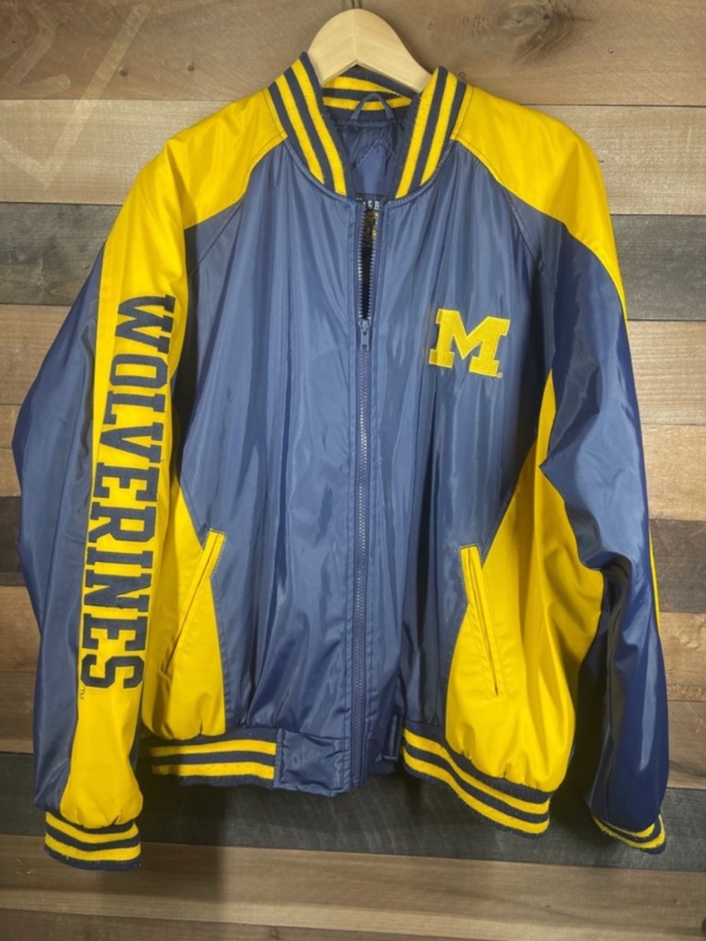 Steve & Barry's Navy and Yellow Michigan Wolverines Vintage Bomber Jacket
